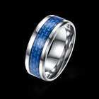 Stainless Steel Mens Band Carbon Fiber Silver Black Blue Ring B556