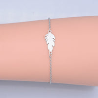 Stainless Steel Link Bracelet Lobster Clasp Feather Silver Gold Adjustable P263