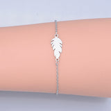 Stainless Steel Link Bracelet Lobster Clasp Feather Silver Gold Adjustable P263