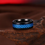 Stainless Steel Black Mens Band Carbon Fiber Silver Black Blue Ring B558