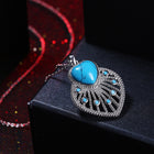 Platinum Plated Necklace Pendant Heart Kallaite  Blue 18 Inches 1MM Lobster B190