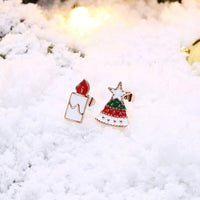 Rose Gold Platinum Enamel Stud Earrings Christmas Tree Candle 17x12mm P133