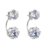 Double Flat Round Brass Cubic Zirconia Stud Earrings Clear platinum 26mm  P556