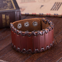 Leather Bracelet Black Brown 9.5 Inches 38MM Push button  L447