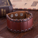 Leather Bracelet Black Brown 9.5 Inches 38MM Push button  L447