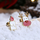 Rose Gold Silver Enamel Stud Earrings Christmas Reindeer Rudolph 16x7mm P132