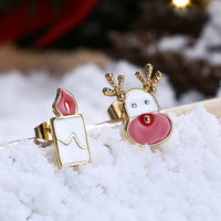 Rose Gold Silver Enamel Stud Earrings Christmas Reindeer Rudolph 16x7mm P132