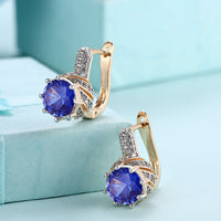 Platinum Plated Earrings Hoop Huggies AAA Zirconia Blue Latch Back Clasp L588