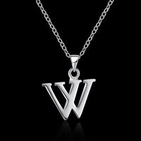 Sterling Silver Plated Necklace Women Pendant Initial Letter Alphabet B375