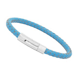 Unisex Men's Genuine  Leather Stainless Steel Magnetic Clasp Bracelet Light Blue