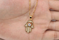 White Gold Plated Necklace Pendant Hamsa Hand Evil Eye Good Luck  Zirconia G167