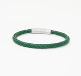 Unisex Men's Genuine Leather Stainless Steel Magnetic Clasp Bracelet Green