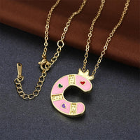 Yellow Gold Plated Necklace Pendant Letter Initial Alphabet Crown 19" 1MM B169