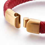 Leather Cord Bracelet Stainless Steel Magnetic Black Red Brown 7.8" Z47