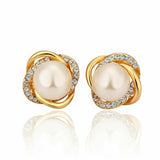 White Rose Gold Plated Pearl Zirconia Stud Earrings L69