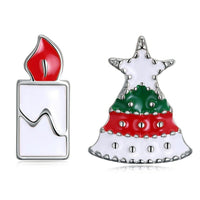 Rose Gold Platinum Enamel Stud Earrings Christmas Tree Candle 17x12mm P133