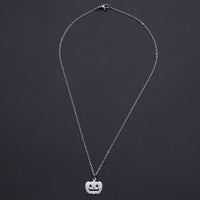 Halloween Stainless Steel Pendant Necklace Lobster Pumpkin Silvr 15.7" 1.5mm P66