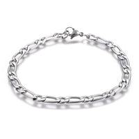 Stainless Steel Figaro Bracelet Lobster Gold 8.2" (21cm) 5mm Silver Z179