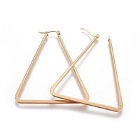 304 Stainless Steel Hoop Earrings Triangle Gold 64x51x2mm Pin 0.8mm  P612