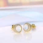 Yellow Gold Plated Earrings  Stud AAA Zirconia Opal Push Back Clasp L478