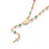 Stainless Steel Rosary Bead Necklace Enamel Evil Eye Virgin Mary Cross 18" P31