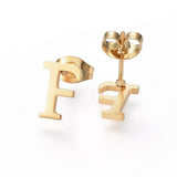 Stainless Steel Pendant 1.2" Earrings Necklace 17.7" Alphabet Letter Gold P813