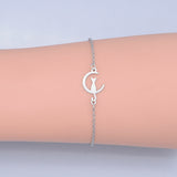 Stainless Steel Kitten Bracelet Lobster Crescent Moon Cat Silver Ajustable Z207