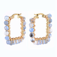 201 Stainless Steel Hoop Earrings Natural Agate Bead Rectangle Gold A178