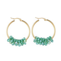 Stainless Steel Hoop Earrings Glass Bead Gold 12 Gauge 42x33 2mm 0.8x1.2mm A177