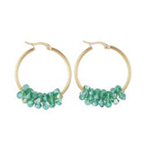 Stainless Steel Hoop Earrings Glass Bead Gold 12 Gauge 42x33 2mm 0.8x1.2mm A177