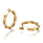 Stainless Steel Half Hoop Earrings Stud  Hypoallergenic Twisted Ring Gold Z277