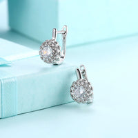 Platinum Plated Earrings  Hoop Huggies AAA Zirconia Latch Back Clasp L582