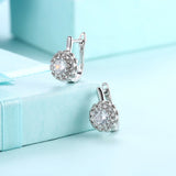 Platinum Plated Earrings  Hoop Huggies AAA Zirconia Latch Back Clasp L582