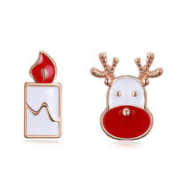 Rose Gold Silver Enamel Stud Earrings Christmas Reindeer Rudolph 16x7mm P132