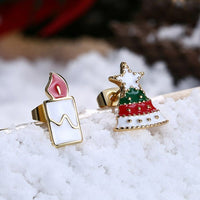 Rose Gold Platinum Enamel Stud Earrings Christmas Tree Candle 17x12mm P133