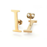 Stainless Steel Pendant 2" Earrings Necklace 17.7" Set Alphabet Letter Gold P814