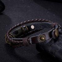 Leather Bracelet  Brown 8.5 Inches 20MM Push button  L442