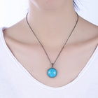 Platinum Plated Necklace Pendant Drop Kallaite Blue 20 Inch 1MM Lobster B192