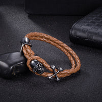 Leather Bracelet Inch Skull  8 Inches 8MM hook Clasp L439