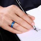 Stainless Steel Mens Band Carbon Fiber Silver Black Blue Ring B556