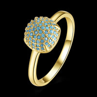 Yellow Gold Black Gunmetal Plated Halo Fashion Ring Kallaite Blue B494