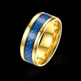 Stainless Steel Gold Plated Mens Band Carbon Fiber Silver Black Blue Ring B557