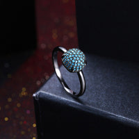 Yellow Gold Black Gunmetal Plated Halo Fashion Ring Kallaite Blue B494