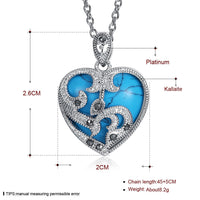 Platinum Plated Necklace Pendant Heart Kallaite Blue 20 Inches 1MM Lobster B191