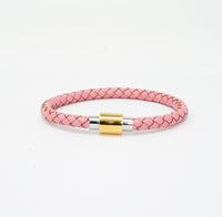 Unisex Men's Genuine Leather Stainless Steel Magnetic Clasp Bracelet Pink