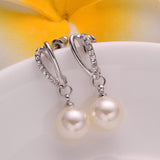 Rose White Gold Plated Pearl Zirconia Drop Stud Earrings L106