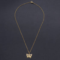 Stainless Steel Pendant Necklace Lobster Clasp Butterfly Gold 15.7" 1.5mm P60