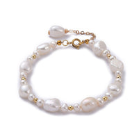 Baroque Keshi Pearl Beaded Bracelet Stainless Steel Spring Ring White 7.4" Z141