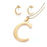 Stainless Steel Pendant 2" Earrings Necklace 17.7" Set Alphabet Letter Gold P814