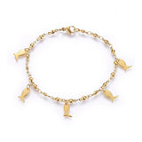 304 Stainless Steel Charm Bracelet Lobster Fish Gold 8.2" 3mm  A93